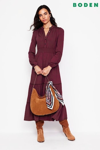 Boden Purple Shirred Waist Tier Midi Dress (AM1711) | £98