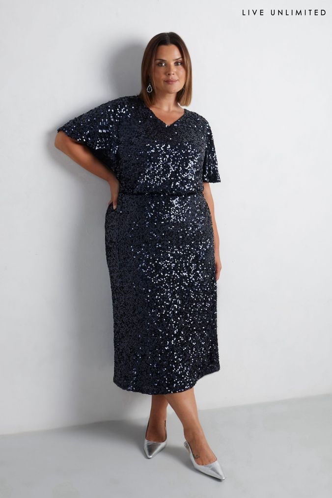 Plus size blue sequin skirt shop