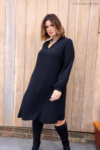 Live Unlimited Black Curve Petite Lace Detail Long Sleeve Dress (AM1838) | £89