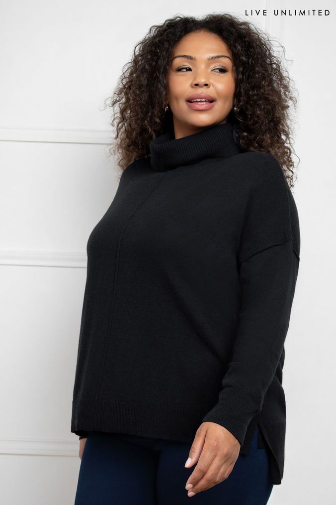 Black cashmere roll neck sale