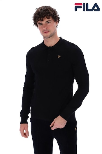 fila Ravagement Black Frank Knitted Long Sleeves Polo Shirt (AM2084) | £70