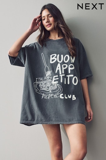 Charcoal Grey Pasta Oversized 100% Cotton Night T-Shirt (AM2427) | £20