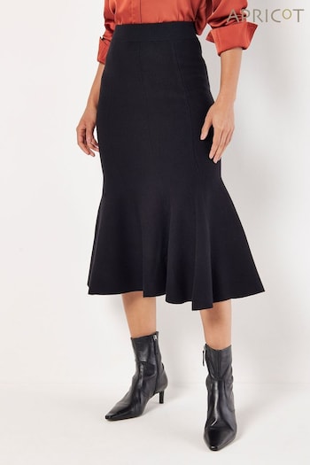 Apricot Black Flute Hem Knitted Midi Skirt (AM2448) | £46