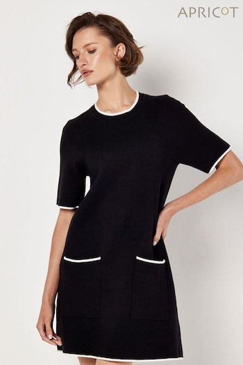 Apricot Black 2 Pockets Contrast Tipping Knit Dress (AM2449) | £39