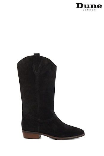 Dune London Black Prickles Round Toe Flat Western boots med (AM3278) | £175