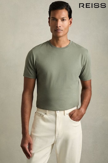 Reiss Dark Sage Bless 100% Cotton-Jersey Crew Neck T-Shirt (AM3323) | £28