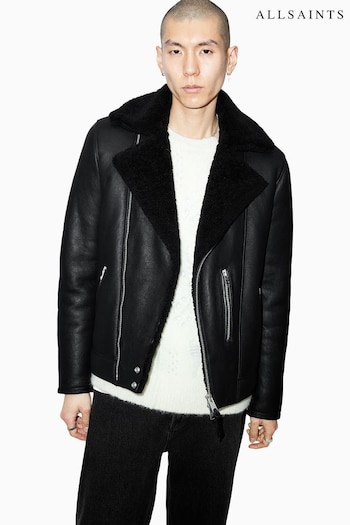 AllSaints Black Xena Shearling Biker Jacket (AM3343) | £999