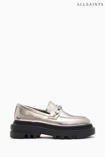 AllSaints Grey Alexia Chain Loafers (AM3360) | £199