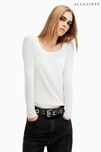 AllSaints White Rina Long Sleeve Scoop Neck T-Shirt (AM3364) | £49