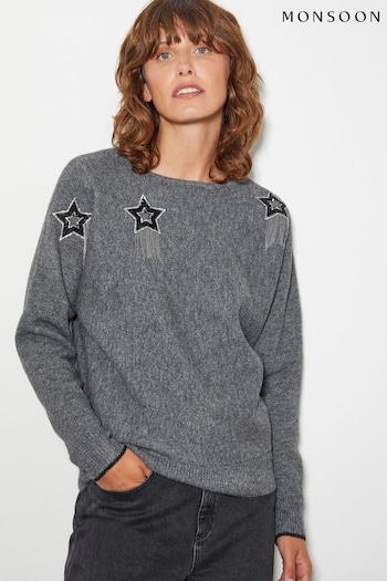 Monsoon Grey Sable Star Embellished Jumper (AM3388) | £75