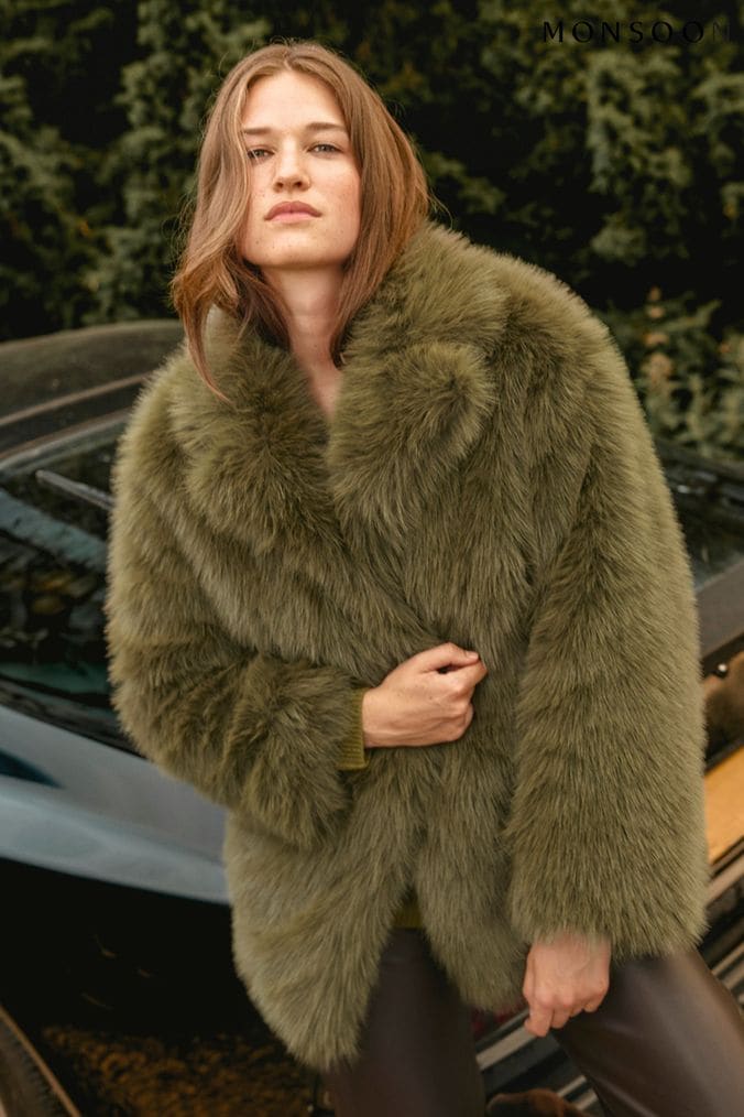 Next green fur coat shop
