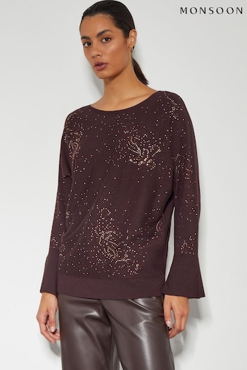 Monsoon Brown Hope Sparkle Stud Raglan Jumper (AM3411) | £75