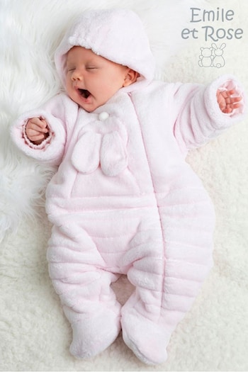 Emile Et Rose Pink Deep Pile Fleece Pramsuit With 3D Bunny (AM3493) | £62