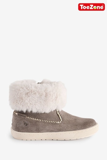 ToeZone Faith Girls Suede Leather Fur Zip Brown Super boots (AM3689) | £30 - £35