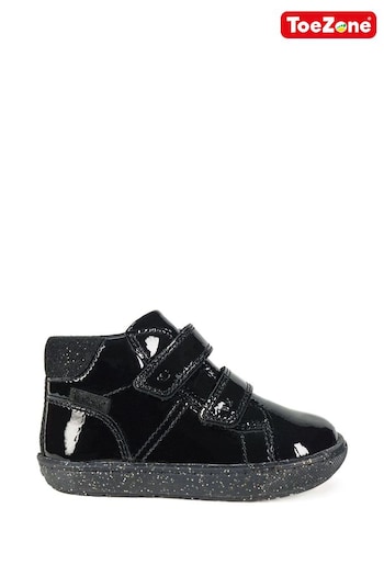 ToeZone Riley Girls Crinkle Patent Rip Tape Black Boots (AM3690) | £30 - £35