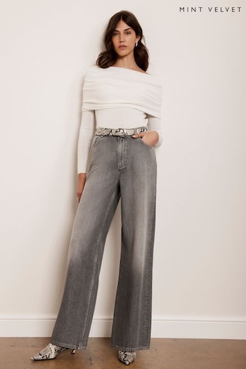 Mint Velvet Grey Washed Wide Leg 100% Cotton Jeans (AM3812) | £89