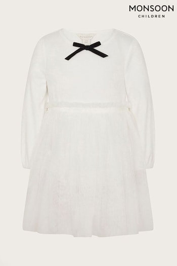 Monsoon White Baby Long Sleeve Bow Tulle Dress (AM4002) | £34 - £36