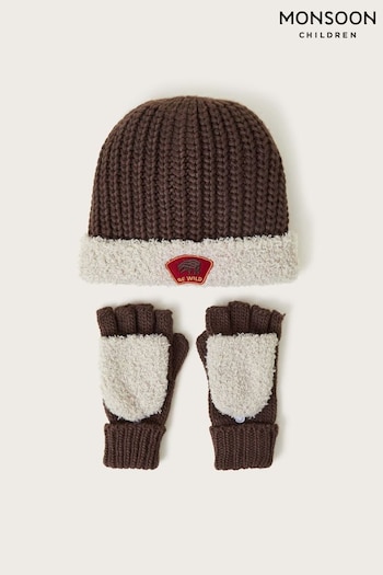 Monsoon Brown Borg Explorer Hat and Gloves Set (AM4014) | £25 - £26