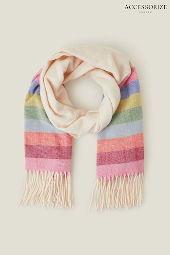 Accessorize Pink Rainbow Stripe Fringe Blanket Scarf (AM4047) | £22