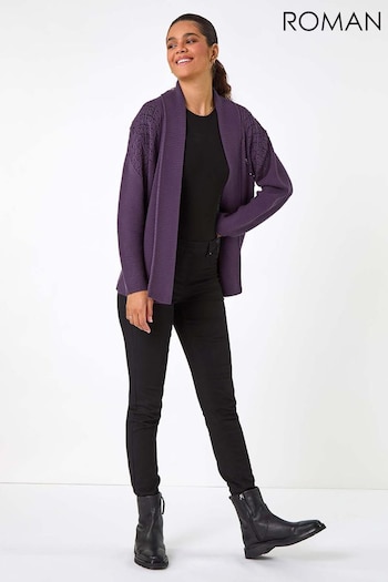 Roman Purple Edge To Edge Pointelle Knit Cardigan (AM4531) | £40