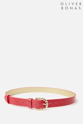 Oliver Bonas Red Faux Croc Twist Buckle Jeans Belt (AM4741) | £32