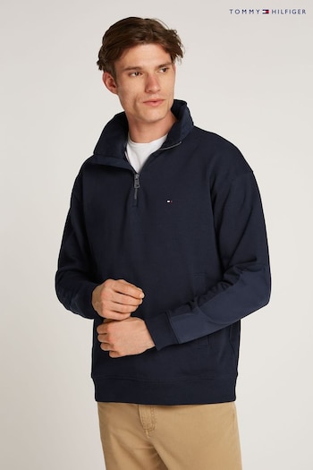 Tommy Hilfiger Blue Quarter Zip Organic Cotton Sweatshirt (AM5227) | £180