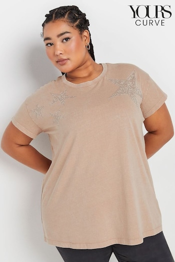 Yours Curve Pink Stud Embellished Star T-Shirt (AM5389) | £19