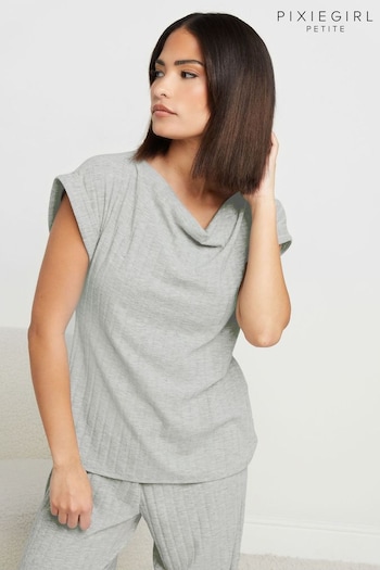 PixieGirl Petite Grey Cowl Neck Ribbed Top (AM5416) | £31