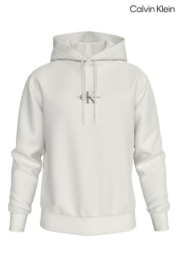 Calvin Klein White Relaxed Monologo Hoodie (AM5489) | £90