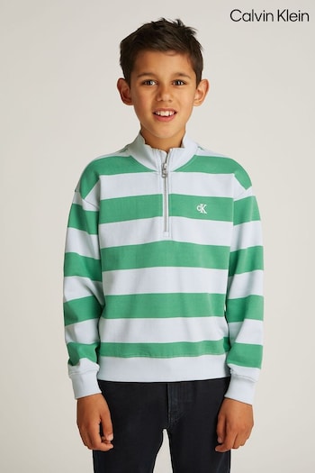 Calvin Klein green Terry Stripe Half Zip 100% Cotton Sweatshirt (AM5551) | £65 - £80