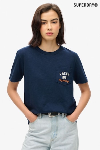 Superdry Blue Workwear Embroider Pocket 100% Cotton T-Shirt (AM5919) | £30