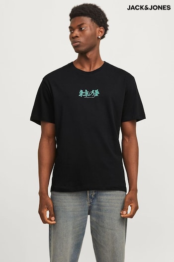 JACK & JONES Black Japanese Floral Inspired Back Print T-Shirt (AM7038) | £16