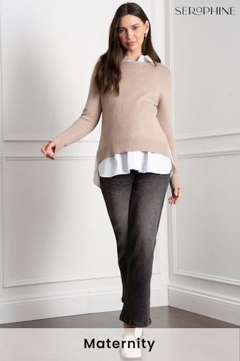 Seraphine Natural Maternity Knit Jumper with Woven Shirt (AM7764) | £65