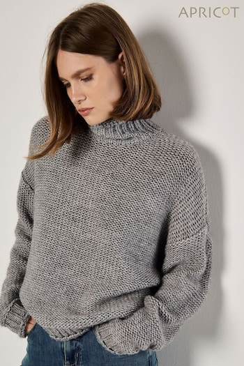 Apricot Grey Oversized Mock Neck Chunky Jumper (AM7840) | £39