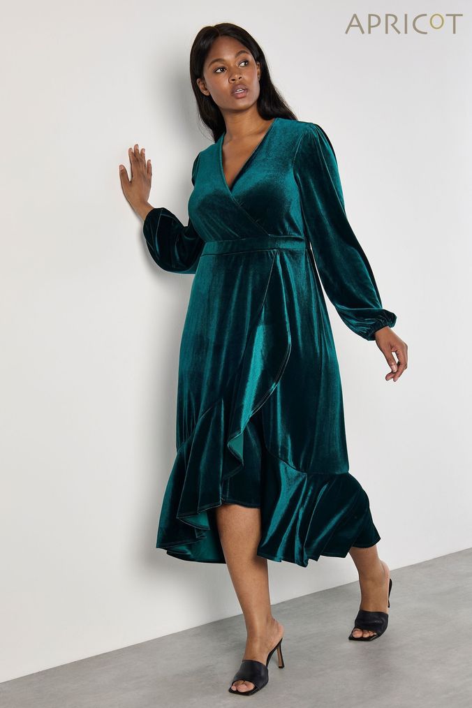 Long sleeve velvet wrap dress best sale