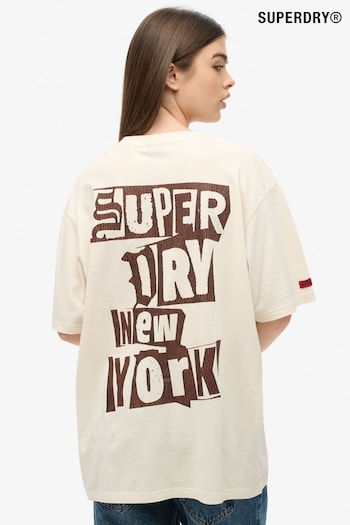 Superdry Cream Oversized Lo-fi Punk Graphic 100% Cotton T-Shirt (AM8202) | £30