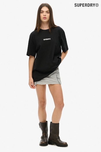 Superdry Black Oversized Micro Logo Graphic 100% Cotton T-Shirt (AM8216) | £30