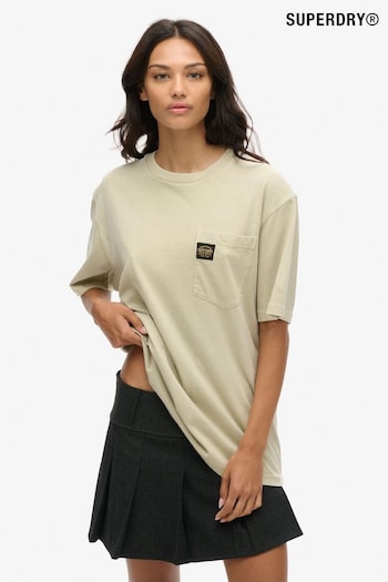 Superdry Nude Oversized Contrast Stitch Pocket  100% Cotton T-Shirt (AM8223) | £27