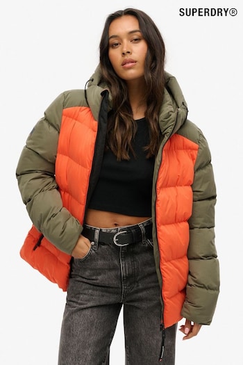 Superdry Green Oversized Colour Block Sport Puffer Jacket (AM8224) | £110