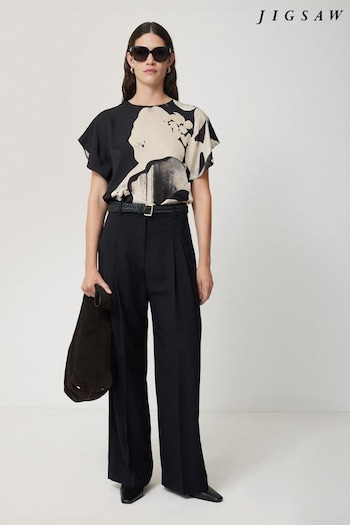 Jigsaw Natural Mono Collage Draped Top (AM8293) | £135