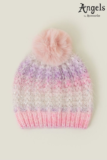 Angels By Accessorize Purple Girls Fluffy Pom Ombre Sequin Beanie Hat (AM8439) | £14