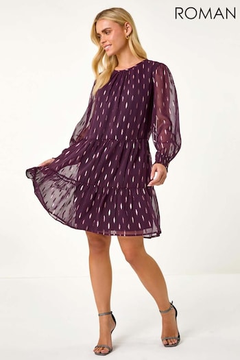 Roman Purple Petite Metallic Jacquard Dress (AM8588) | £54