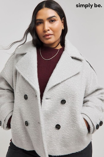 Simply Be Grey Cropped Faux Wool Trench Jacket (AM9536) | £69