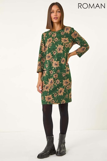 Roman Green Floral Print Pocket Trim Shift Dress (AM9753) | £45