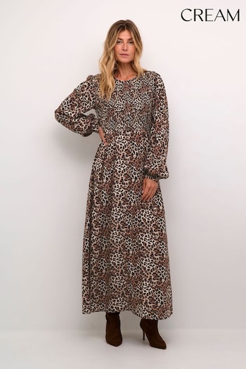 Cream Long Sleeve Leopard Print Maxi Black Dress (AM9899) | £80