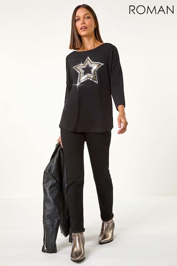 Roman Metallic Embelished Sequin Star Stretch Top (AM9949) | £35