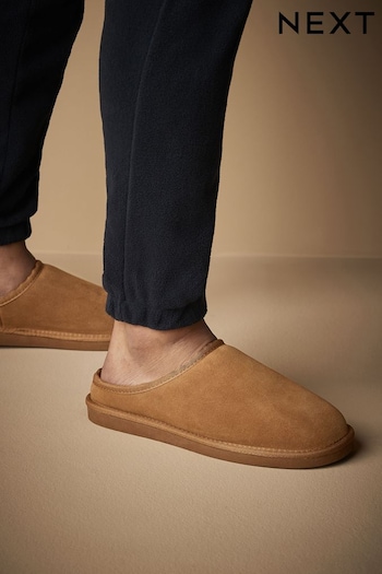 Tan Brown Suede Cosy Lined Mule Slippers (AN1008) | £30