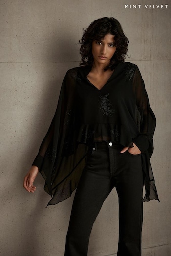 Mint Velvet Black Embellished Cape Top (AN1081) | £120