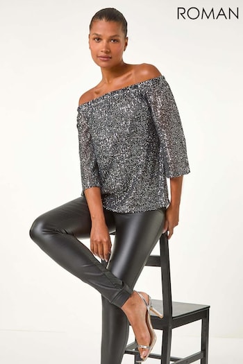 Roman Metallic Sequin Detail Bardot Top (AN1210) | £42