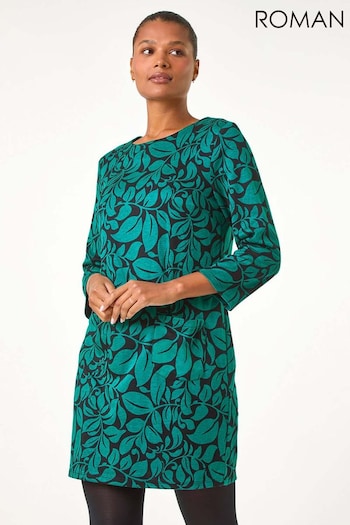 Roman Green Leaf Print Pocket Detail Shift Dress (AN1225) | £42